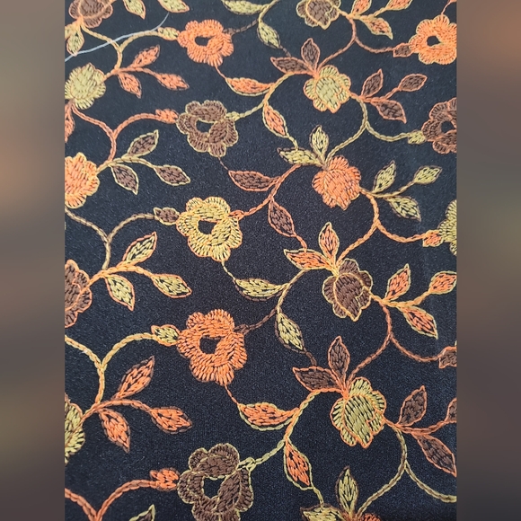 Vintage Fabric Black With Orange & Yellow Flowers Embroidered 64" X 42" Retro - Picture 2 of 3